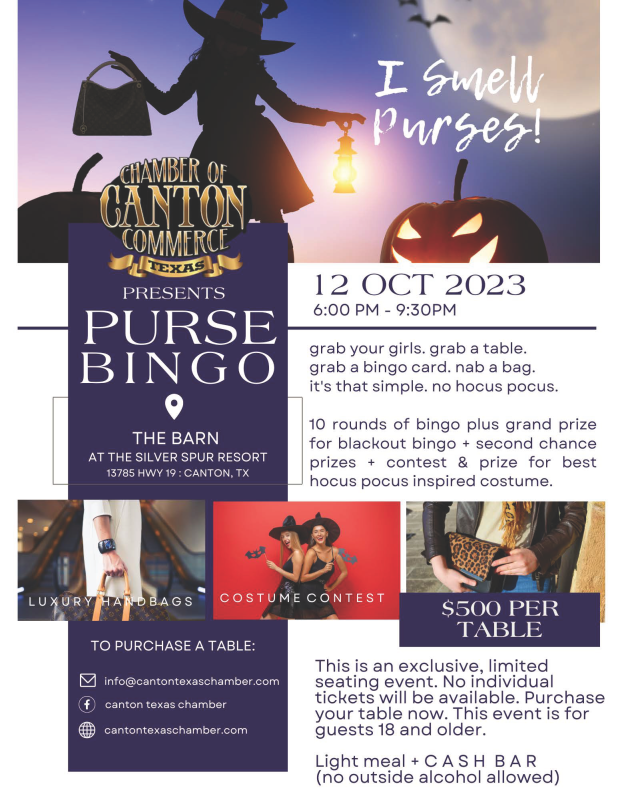 purse bingo sponsored by Canton Chamber of Commerce at Silver Spur Resort on October 12, 2023