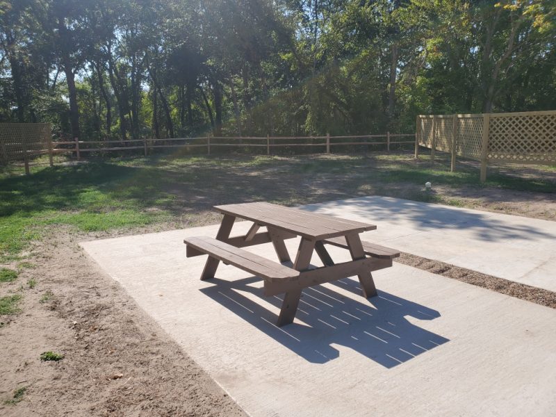 Picnic Table and patio on the long-term RV sites at Silver Spur Resort