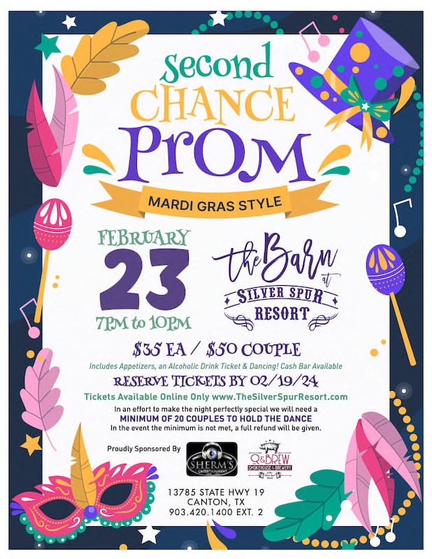 Mardi Gras themed 2nd chance adult prom at SIlver Spur Resort on Feb 23, 2024 