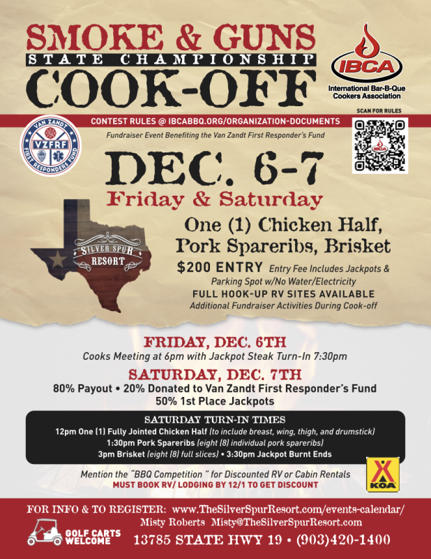 2024 Smoke & Guns Cook-off flyer at Silver Spur Resort 